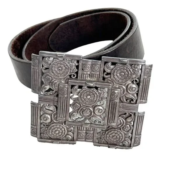Vintage Western Leather Belt 3D Belt Co Sz 32 Brown Silver Concho Buckle Cowboy 3d-belts-mens-brown-  main image 3